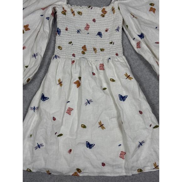 Reformation Womens Size S Greyson Linen Long Sleeve Mini Dress Butterfly Bugs - Picture 2 of 14
